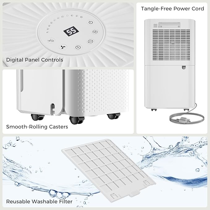 Ukoke 32 Pint Dehumidifier for 1750 Sq. Ft – Energy Star Most Efficient, Auto Drain, 3 Smart Modes, Quiet Operation, Portable Moisture Remover for Medium Rooms, Basements, Bedrooms, RVs - Image 7