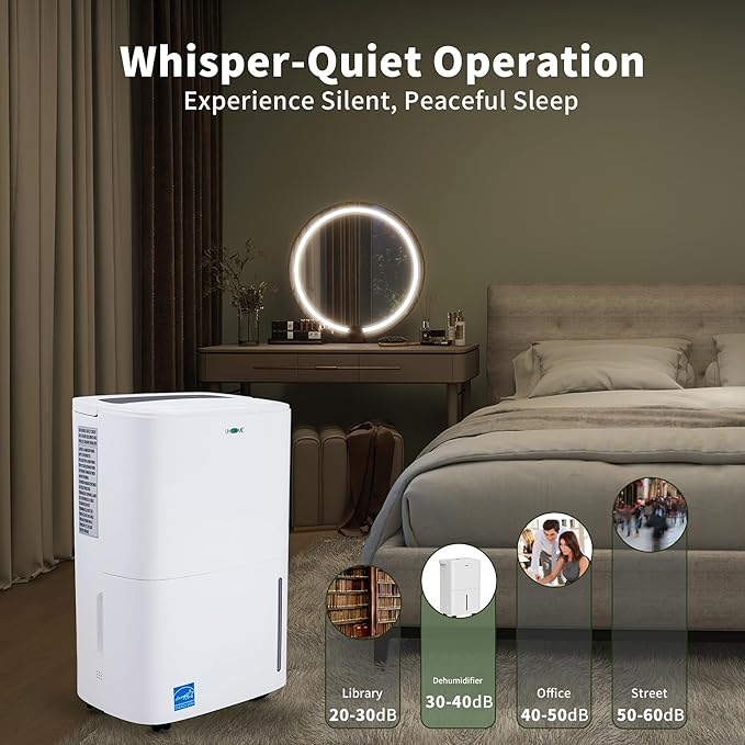 Uhome 120 Pints Dehumidifier with Drain Hose - 6000 Sq. Ft Quiet Dehumidifier for Home, Basements, Storages and Large Rooms with 1.32Gallon Water Tank - Image 4