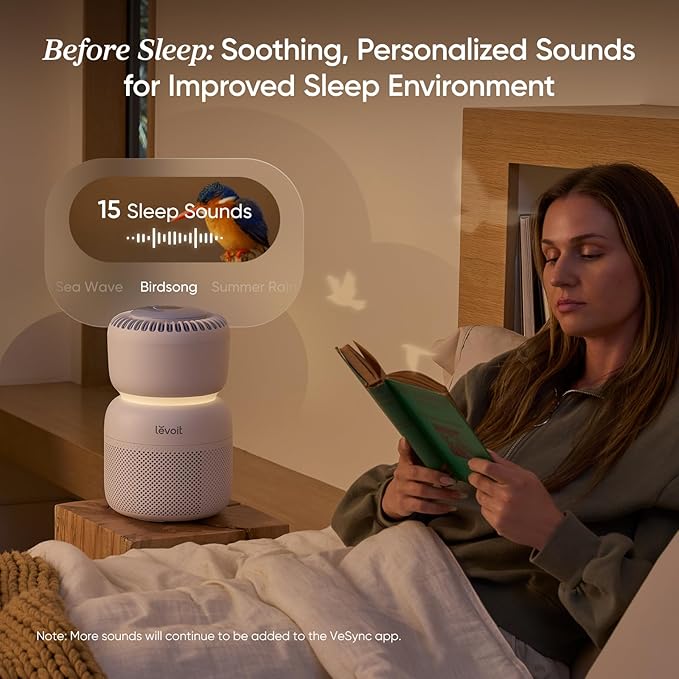 LEVOIT Air Purifier for Home Bedroom with HEPA Filter, White Noise Sound Machine and Blue Light-Free Night Light Support Better Sleep, AHAM VERIFIDE, 5 Air Quality Monitor, Smart WiFi, Sprout - Image 4