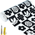 Shelf Liners Non Adhesive Black & White Checkerboard Floral - Thickened Non-Slip Easy to Clean Drawer Liner for Kitchen Cabinets, Tool Box, Refrigerator, with Knife & Tape Measure, 12in x 118.1in by Oneoftheworld