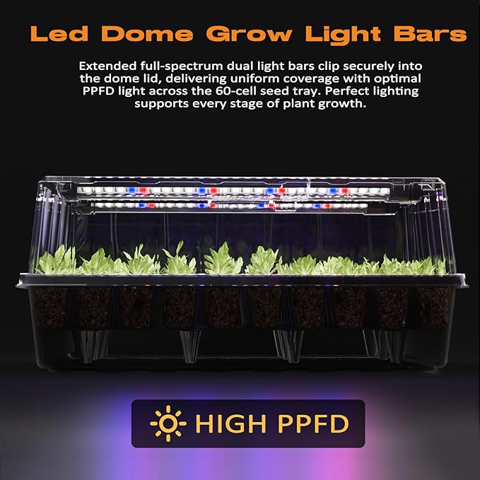 60-Cell Self-Watering Seed Starter Tray with Grow Light, Seed Starter Kit with 4.07” Humidity Dome, Indoor Seedling Starter Tray, Seed Starting Trays for Plant Germination, Seeds Growing - Image 2