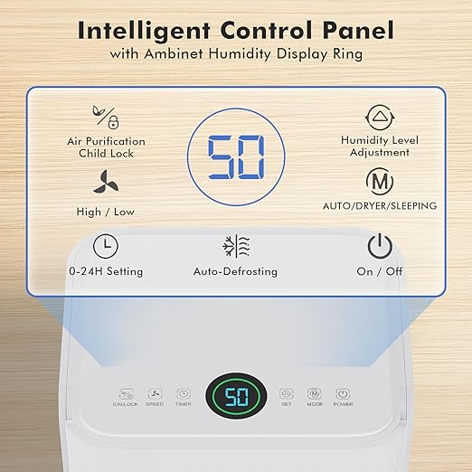 NEWBULIG 30Pints Dehumidifier with Drain Hose, 2,000 Sq.Ft Dehumidifier for Basement, 0.53 Gallon Tank, Low 38dB, Smart Humidity Ring, Ideal Whole House Humidity Remover for Home, Bedroom & Bathroom - Image 3