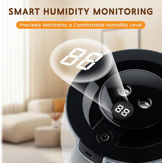 Humidifiers for Bedroom, 3 L Cool Mist Top-Fill 40H Super Long Time, 23dB Quiet, Baby Humidifier, Oil Diffuser for Large Room, Plants, Nursery, Office, 7 Color Light Ultrasonic (black) - Image 5