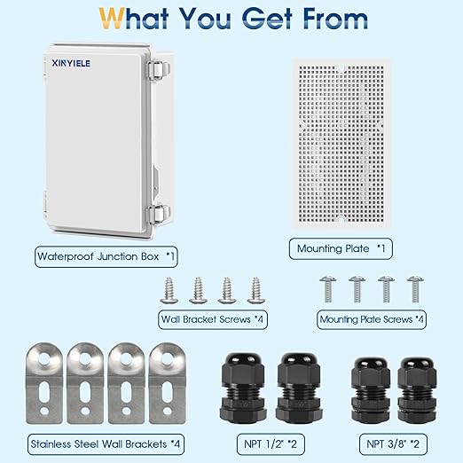 Waterproof Outdoor Project ABS Plastic Junction Box IP67 Weatherproof Dustproof Enclosure with Hinged Cover, Mounting Plate,Wall Brackets for Power Project (11"X7.5"X5.5") - Image 7