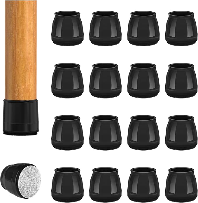 16pcs Round Chair Leg Floor Protectors, Felt Pads Chair Leg Protectors for Hardwood Floors, Silicone Furniture Feet Cups Covers Felt Pads, Prevents Scratches & Reduce Noise, Black, Small by BAIPOK