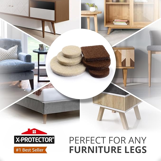 235 pcs Felt Furniture Pads Brown & Beige X-Protector! Huge Quantity of Furniture Pads for Hardwood Floors – Your Ideal Wood Floor Protectors for Furniture. Protect Any Type of Hard Floor! - Image 2