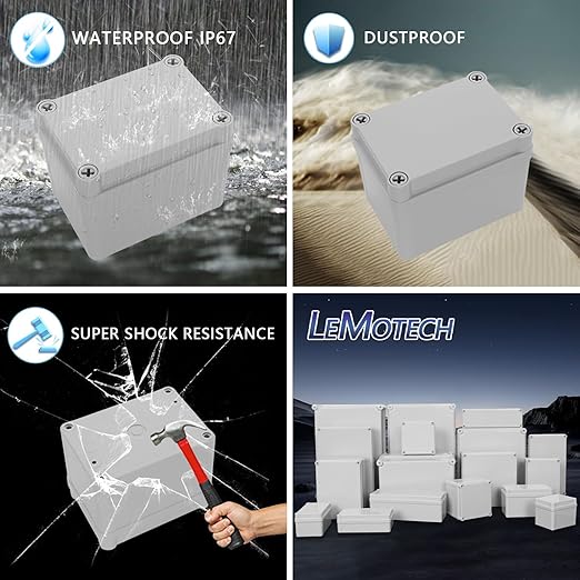 LeMotech Junction Box IP67 Waterproof Dustproof ABS Plastic Project Box for Electrical Outdoor Enclosure Gray 4.3 x 3.1 x 3.3 inch (110 x 80 x 85 mm),2 Pack - Image 8