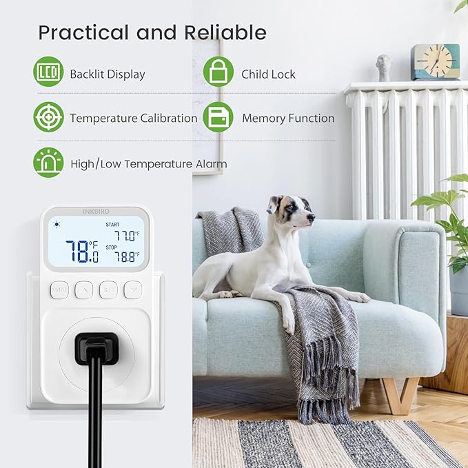 INKBIRD Plug in Thermostat 15A 1800W, Programmable Heating Cooling Digital Temperature Controller Timer for Window A/C Fan Heater Greenhouse Homebrewing Reptile - Image 3