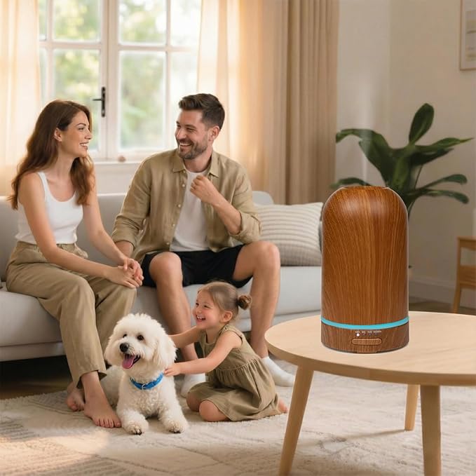 Ultrasonic Essential Oil Diffuser 100ML - Cool Mist Humidifier, 7-Color LED Lights, 3 Timer & Auto Shut-Off, Ideal Gift for Home Bedroom Office (Wood Brown) - Image 3