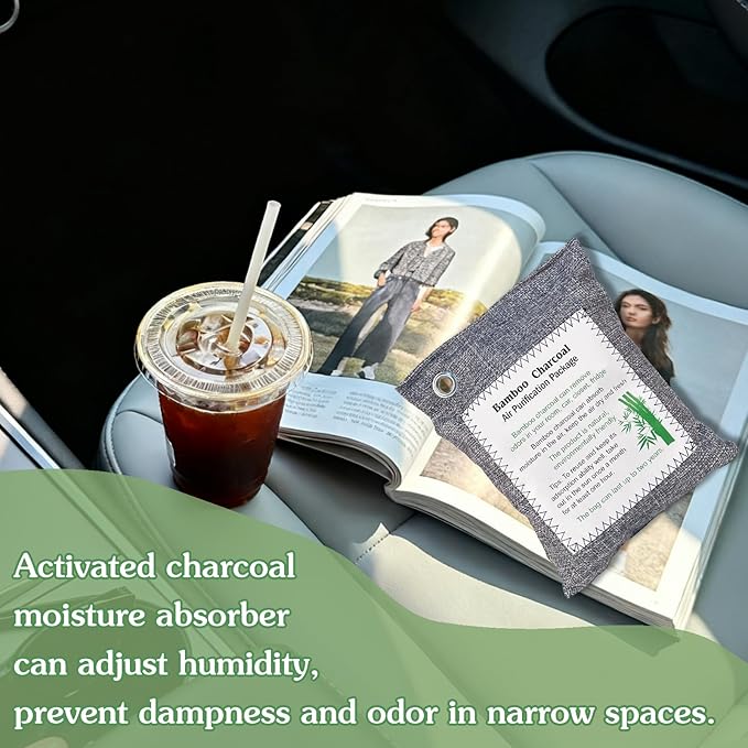 Bamboo Charcoal Air Purifying Bag, Activated Charcoal Odor Absorber Moisture Absorber Car Fresheners Odor Eliminator for Home Car Closet Refrigerator Shoe Smell Remover Gym Bag Deodorizer, Grey - Image 2