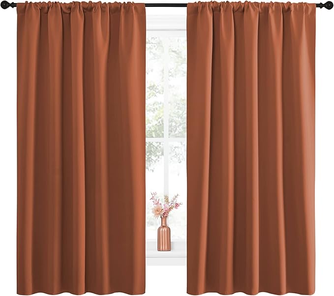 NICETOWN Blackout Curtains and Drapes - Thermal Insulated Solid Rod Pocket Blackout Draperies/Panels (Burnt Orange, 1 Pair, 52 by 63 inches) - Image 2