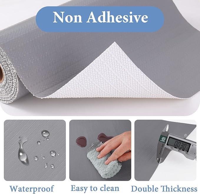 Shelf Liners for Kitchen Cabinets Non Adhesive Drawer Liner 12in x 20FT Pure Grey Thickened Shelf Liner Strong Non-Slip Easy to Clean for Tool Box Refrigerator with Knife and Tape Measure - Image 5