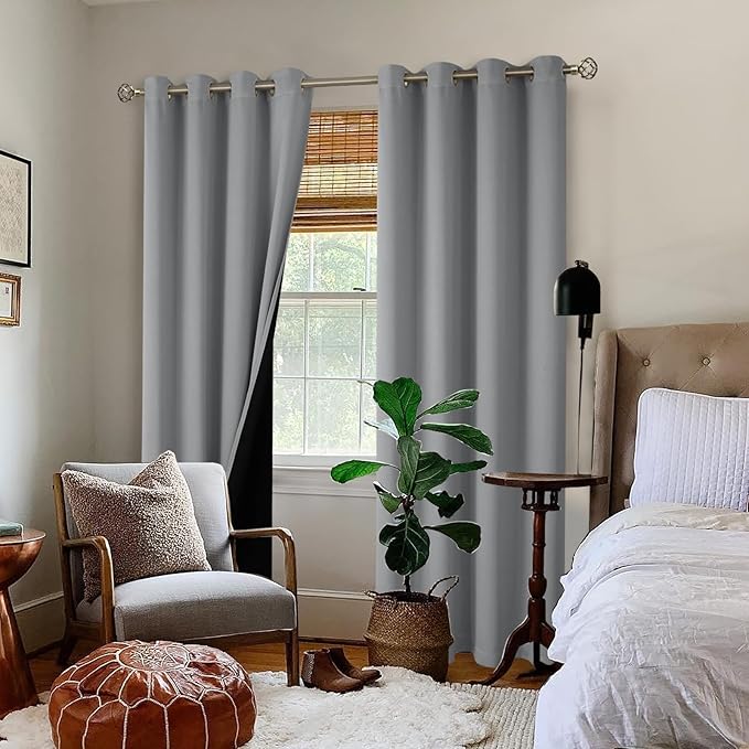 BGment Dove Grey Blackout Curtains for Bedroom Window 84 Inch Length 2 Panels Set, 100% Light Blocking Thermal Insulated Grommet Drapes for Living Room Darkening with Black Liner, 52 Inch Wide Each - Image 2