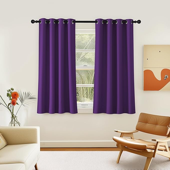 NICETOWN Room Darkening Short Curtain 54 inches Long for Living Room, Grommet Sound Reducing Thermal Insulated Curtains for Bedroom Nursery Window, 46W x 54L, 1 Piece, Royal Purple by NICETOWN