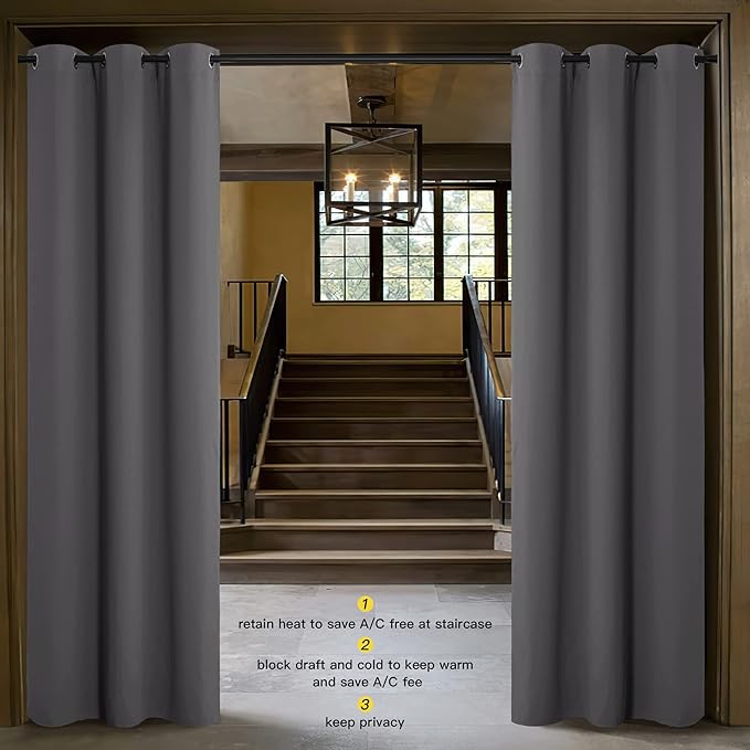 NICETOWN Closet Curtain for Bedroom Door Privacy, Faux Folding Accordion Doors, Blackout Noise Reducing Room Divider Curtains for Doorway Laundry Room Bifold Door (1 Panel, 5ft Wide x 9ft Long, Grey) - Image 2