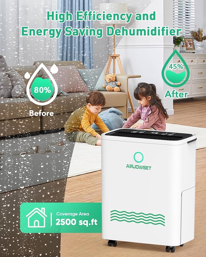 Dehumidifier for Home 2500 Sq.Ft, AIRJOWSET 30 Pints Dehumidifiers 0.6 Gallon Water Tank with Drain Hose and 24H Timer Adjustable Humidity, Dehumidifier for Basement Bedroom Bathroom - Image 2