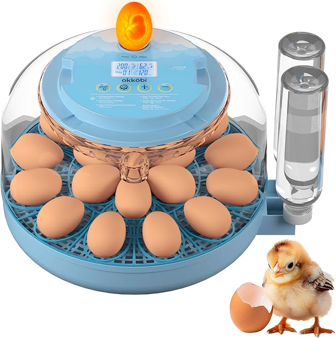 18 Egg Incubator with Automatic Egg Turning and Humidity Control – Egg Incubators for Hatching Eggs – Egg Candler, Water Bottle Refill, Air Vent, 360° View – Incubadora de Huevos de Gallina by OKK%C3%96BI