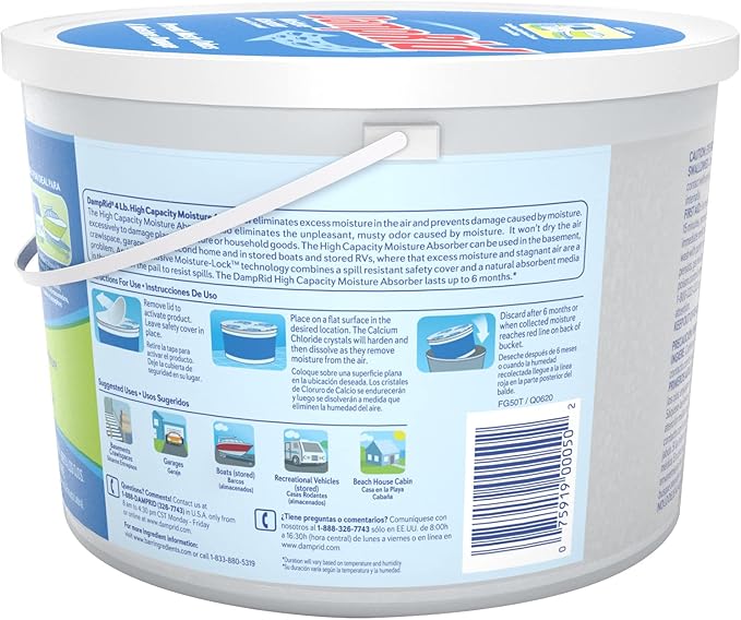DampRid Moisture Absorber Hi-Capacity Bucket, 4 lb., Fragrance Free, For Fresher, Cleaner Air in Large Spaces, Lasts Up To 6 Months, No Electricity Required - Image 4