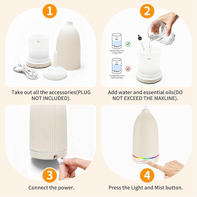 URPOWER 100ML Essential Oil Diffuser Ultrasonic Cool Mist Humidifier with 7 LED Lights, Timer & Auto-Off Quiet Aromatherapy Scent Diffuser for Home Bedroom Office Relaxation - Image 7