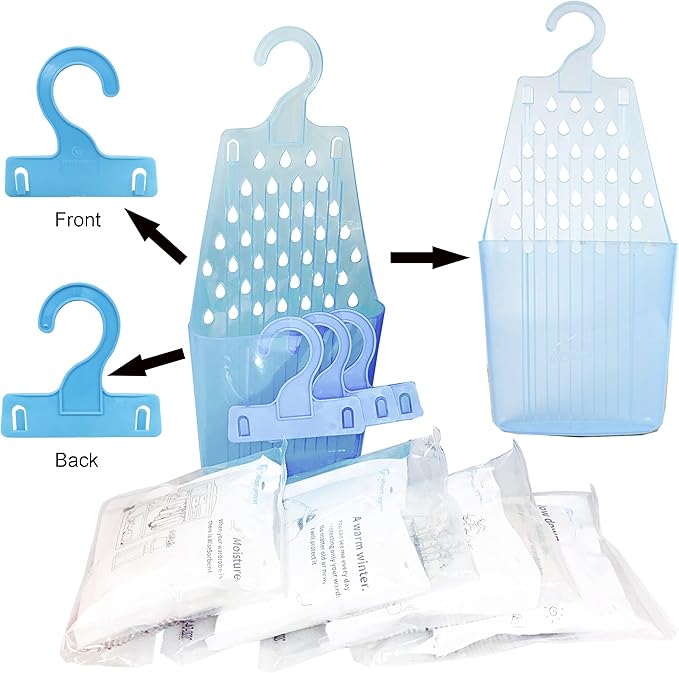 Moisture Absorber Packets with Plastic Case & Hook, Odor Eliminator, Leak Proof, Fragrance Free, Humidity Packs, Hanging Closet Dehumidifier Bags, Moisture Absorber (4 Packs) - Image 4