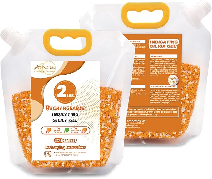 Silica Gel Desiccant Beads – Reusable Desiccant Bulk 3mm Beads for 3D Filament, Electronics, Cameras, Jewelry, and Safes (Orange White MIX, 2 LBS) by SorbcoPackagingLLC