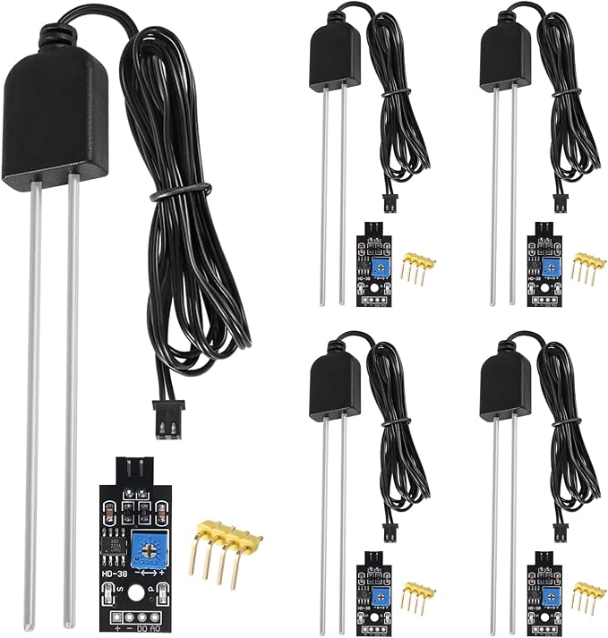5 Sets Soil Moisture Sensor, Resistive Soil Moisture Meter, Soil Hygrometer Sensor Test Kit with Corrosion Resistant Probe Digital Analog Signal Output for Garden Automatic Watering System by Coliao