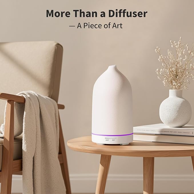 URPOWER 120ML Essential Oil Diffuser Ceramic Aromatherapy Diffuser with 7-Color LED Lights, Auto Shut-Off, 2 Mist Modes, Humidifier for Home Office Decor, Scent Diffuser for Yoga Spa - Image 5
