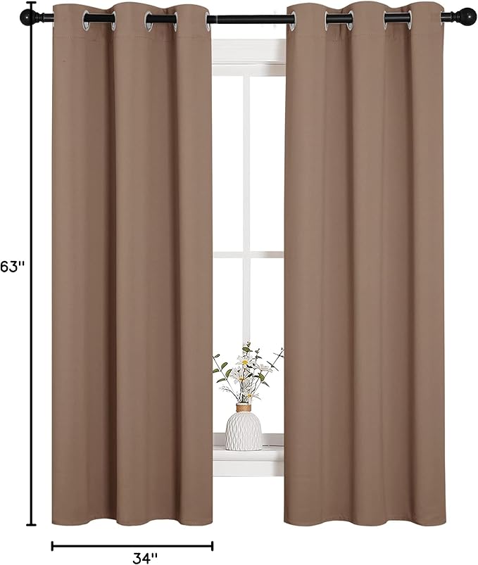 NICETOWN Blackout Window Curtains and Drapes for Kitchen, Window Treatment Thermal Insulated Solid Grommet Blackout Drapery Panels (Set of 2 Panels, 34 by 63 Inch, Cappuccino) - Image 10