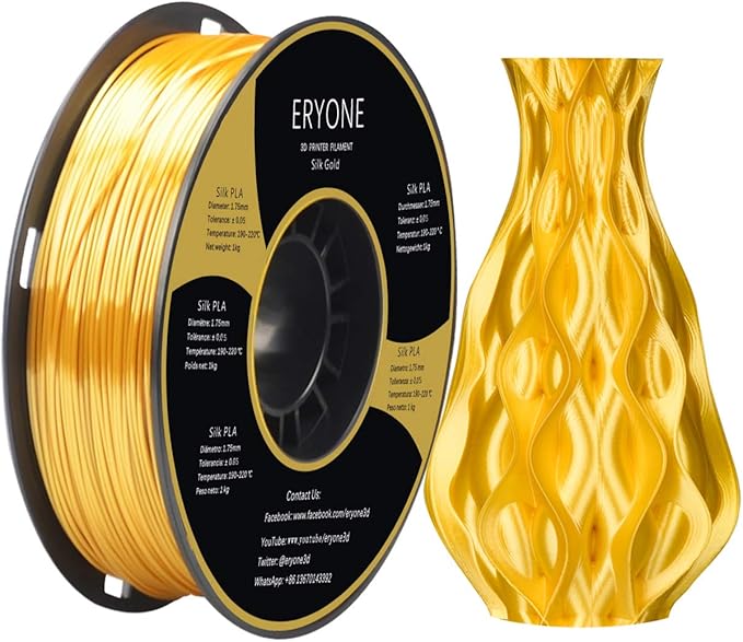ERYONE Silk PLA Filament for 3D Printer, 1.75mm +/- 0.03mm, 1kg (2.1LBS)/Spool, Silk Glod by ERYONE