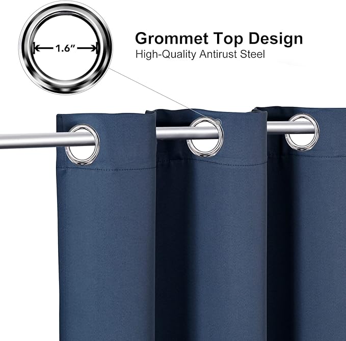ChrisDowa Blackout Curtains 108 Inches Long 2 Panels Set for Living Room, Grommet Thermal Insulated Room Darkening Curtains for Bedroom (Stone Blue, 52 x 108 Inch) - Image 2