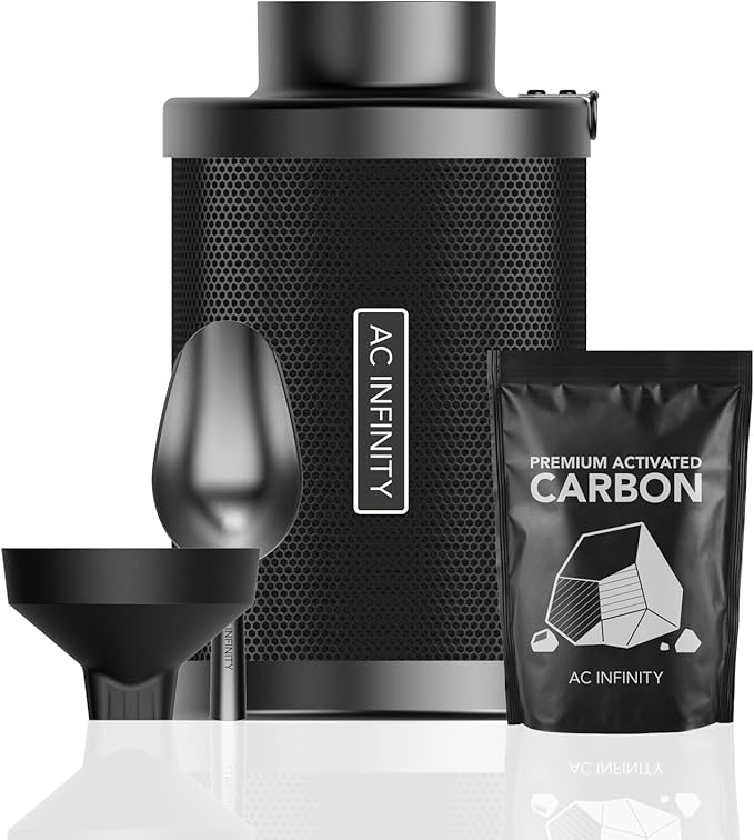 AC Infinity Refillable Carbon Filter Kit 4” with Additional Refill, Odor Removal Air Scrubber For 4" Inline Fan and Ducting, Reusable Charcoal Filter for Grow Tent Grow Room Hydroponics by ACInfinity