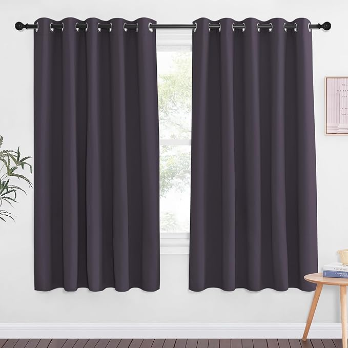 NICETOWN 66 Inch Long Blackout Curtains for Bedroom Living Room, Thermal Insulated Room Darkening Curtains, Light Blocking Blackout Drapes for Bedroom, 66" W x 66" L, 1 Panel, Greyish Purple by NICETOWN