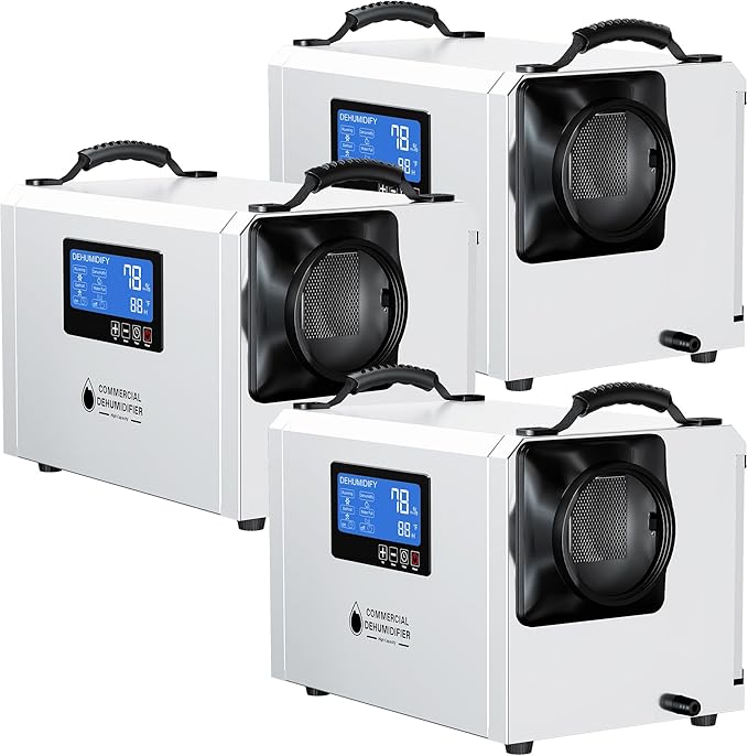 145 Pints Commercial Dehumidifier for Large Basements & Crawl Spaces up to 6500Sq.Ft, Industrial Dehumidifiers for Water Damage Restoration, Auto Defrost, Continuous Drain Hose, White-3PC by BSMTEK