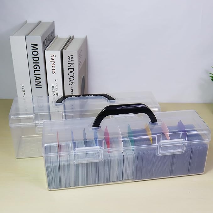 Plastic Trading Card Storage Box, Toploader Baseball Football Sports Card Storage Case with Handle, Clear Playing Card Holder, Holds Up to 200 Toploaders 750 Cards, Fit for Toploader and Standard Card - Image 7