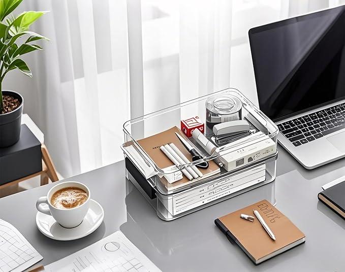 2 Pcs Plastic Portable Project Case, Clear Stackable Storage Boxes Organizer for A4 Files, Scrapbooks, Art Supplies (‎Blue Latch, Large) - Image 6