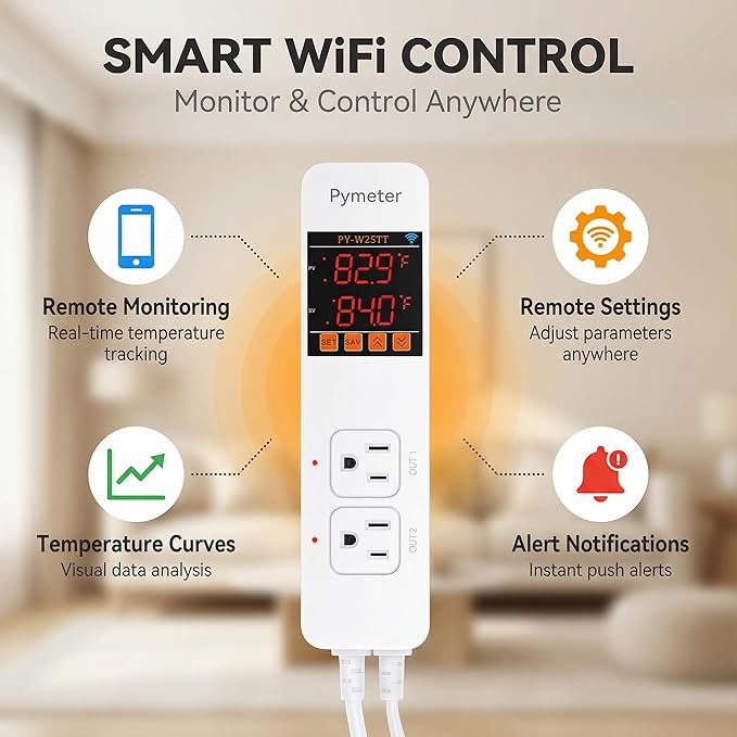 WiFi Temperature Controller with Dual Probes, Smart Digital Thermostat with Two Outlets for Reptile Heat Mat, Greenhouse Seedlings, Homebrew Fermentation, Cooling Fan, Remote App Control - Image 8