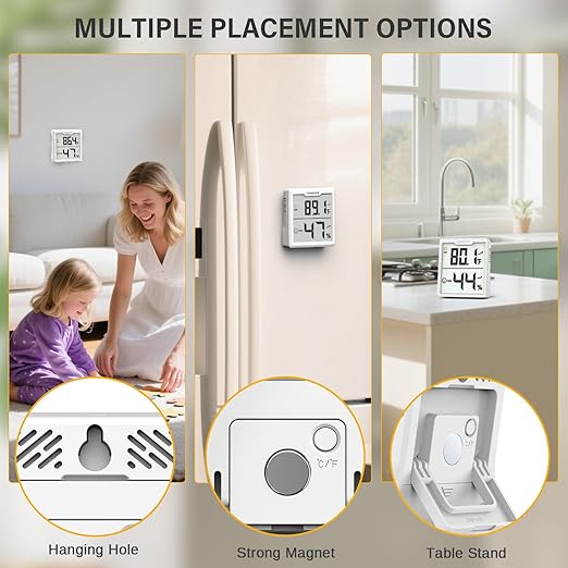 3 Pieces Digital Hygrometer Indoor Thermometer Humidity Meter with Accurate Temperature and Humidity Monitor for House, Baby Room, Office, Greenhouse, Cellar (White) - Image 5