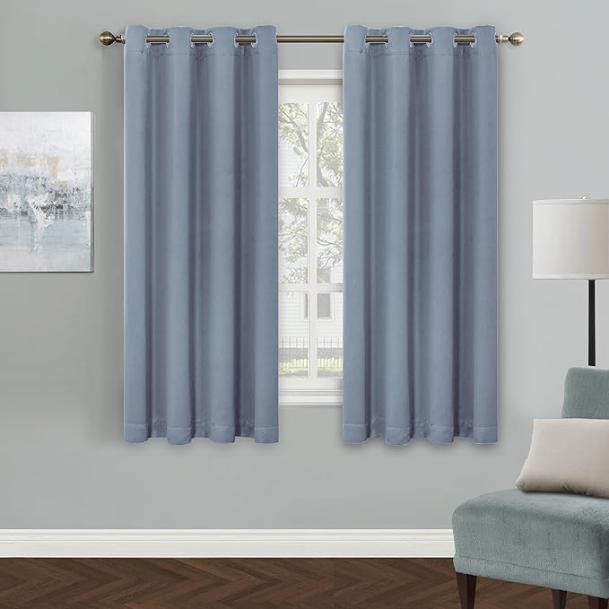 MYSKY HOME Blue Blackout Curtains for Living Room, 63 Inch Long Grommet Room Darkening Curtain for Bedroom, Amazing Triple Weave Thermal Insulated Curtain, 1 Curtain Panel, 52 x 63 Inch, Dusty Blue by MYSKYHOME