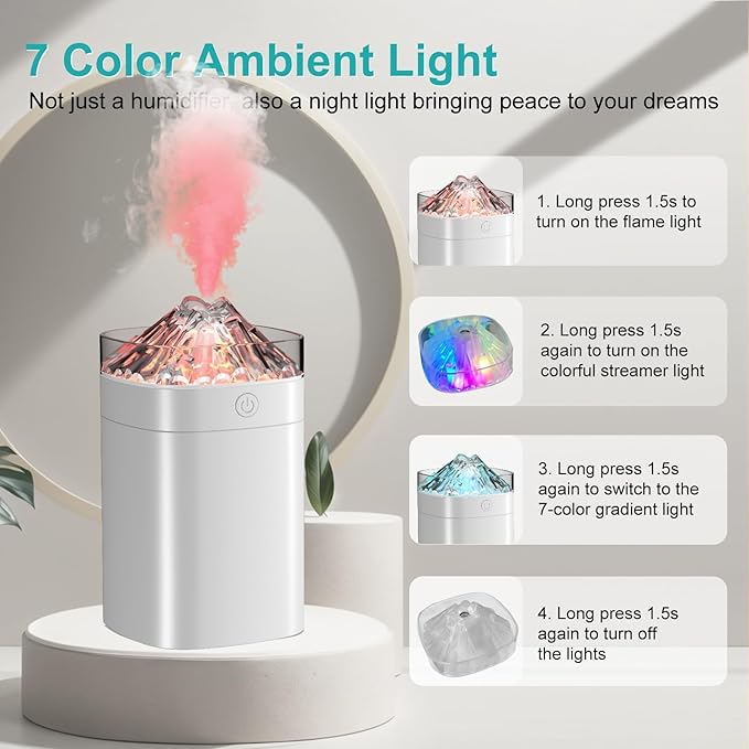Small Humidifier, 400ml Small Humidifiers for Plants with 2 Spray Modes, Portable Mini Humidifier for Travel, Waterless Auto-off Humidifiers with 7-Color Night Light for Bedroom Nightstand Office - Image 4