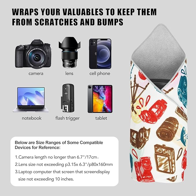 15 in Camera Wrap with Pouch,Lens Protective Wrap,Anti-scratch Anti-dust, Flexible Wrapper Camera Travel Accessories for DSLR Mirrorless Camera Lens(Camera) - Image 3