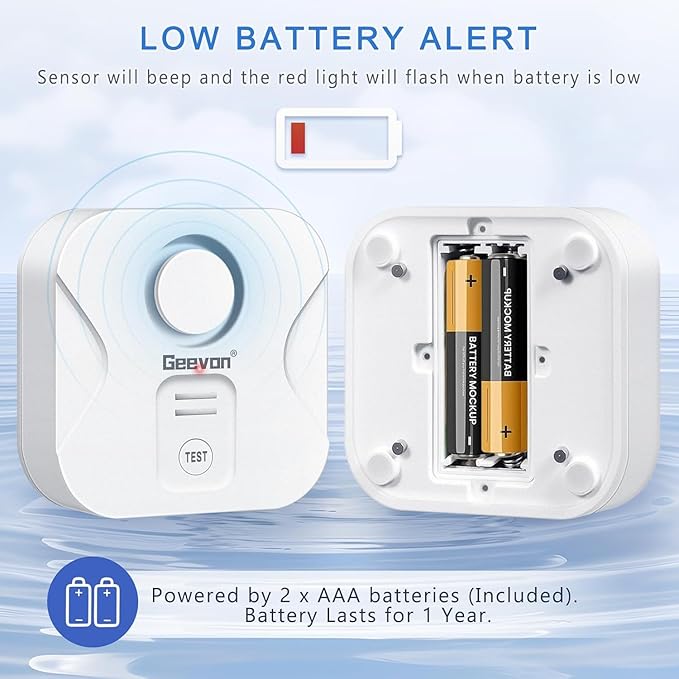 Geevon 10 Pack Water Leak Detectors for Home, 100dB Water Sensor Alarm Flood Leakage Detection Devices for Bathroom, Basements, Laundry Rooms, Kitchen, IP56 Waterproof(Battery＆Screwdriver Included) - Image 6