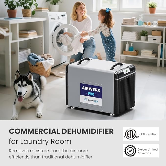 BaseAire 198 Pints Dehumidifier with Pump for Crawl Space, Basement, Portable AirWerx90X Commercial Dehumidifier for Whole Home, Intelligent Humidity Control, Auto Shut off Restart - Image 4