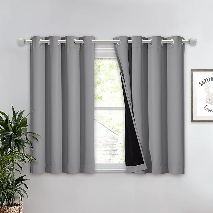 NICETOWN 100% Blackout Curtain with Black Liner, Thermal Insulated Full Blackout 2-Layer Lined Curtain, Energy Efficiency Window Drapery for Dining Room (Silver Grey, 1 Panel, 52-inch W by 45-inch L) by NICETOWN