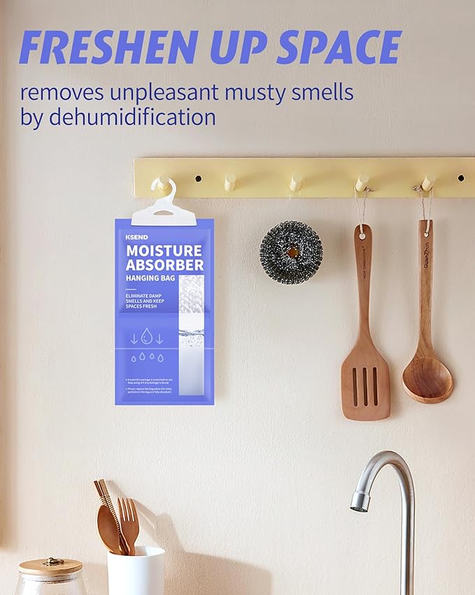 Moisture Absorbers 10 Pack, 9.8 Oz Compact Dehumidifier Bags & Packs, Moisture Hanging Bag, Humidity Absorbers, Closet Deodorizer Against Musty Odors, 11.8'' x 6.3'' - Image 7