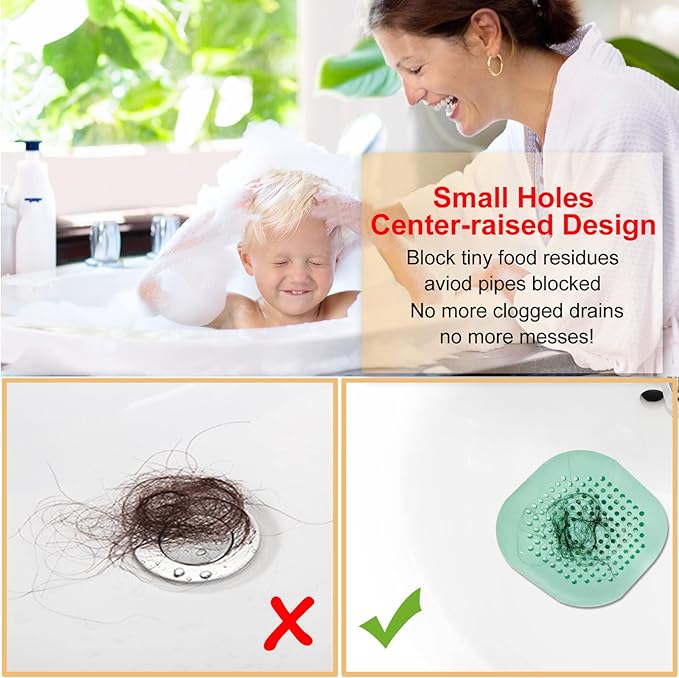 Hair Drain Catcher,Square Drain Cover for Shower Silicone Hair Stopper with Suction Cup,Easy to Install Suit for Bathroom,Bathtub,Kitchen 2 Pack (Green) - Image 3