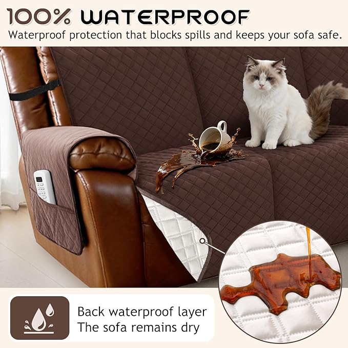 Arfntevss Waterproof Recliner Sectional Couch Covers for Reclining Sectional L Shape Sofa Cover Non Slip Washable Recliner L Shaped Slipcover Dog Additional Seat Protector (1 Seat Cover, Dark Brown) - Image 2