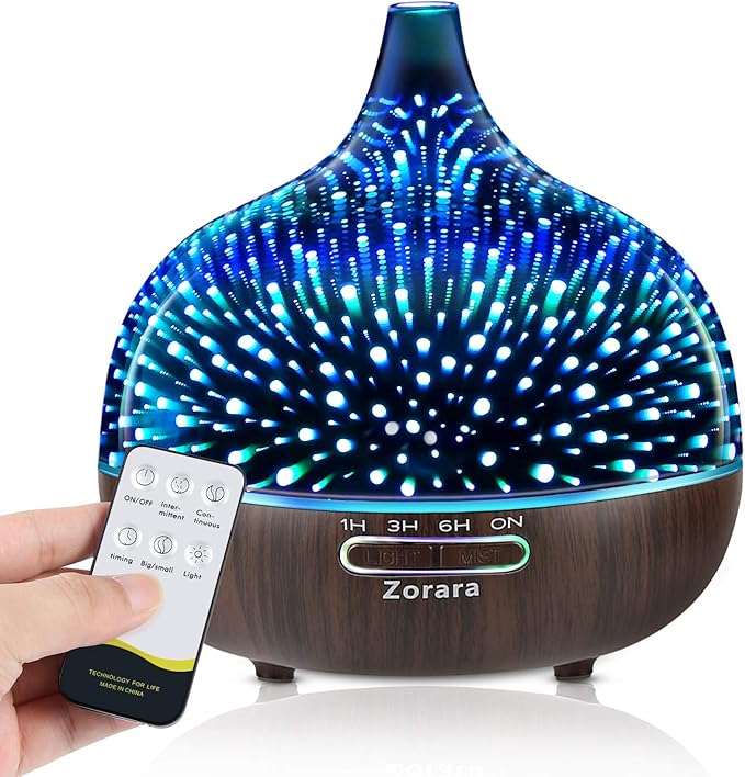 Essential Oil Diffuser 550ml Cool Mist Humidifier 3D Glass Ultrasonic Aromatherapy Humidifier with 7 Color Changing Led Lights, Waterless Auto Shut-Off, Adjustable Timer for Home Bedroom Office by Unknown