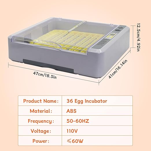 Automatic Egg Incubator, Automatic Egg Turner with Thermometer Control & Humidity Control, Egg Candler, 360°View,Incubator for Hatching Chicks-36 Egg Capacity - Image 8