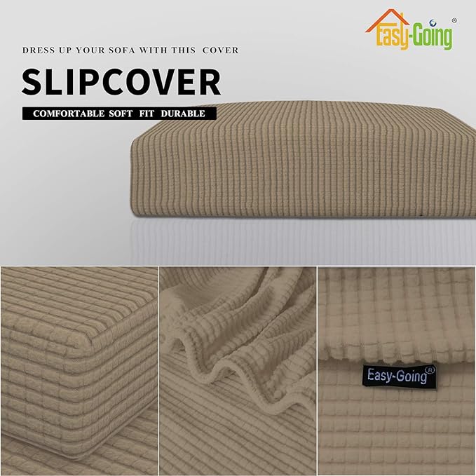 Easy-Going Stretch Cushion Cover Sofa Cushion Furniture Protector Sofa Seat Sofa slipcover Sofa Cover Soft Flexibility with Elastic Bottom(Oversized Sofa Cushion,Natural) - Image 3
