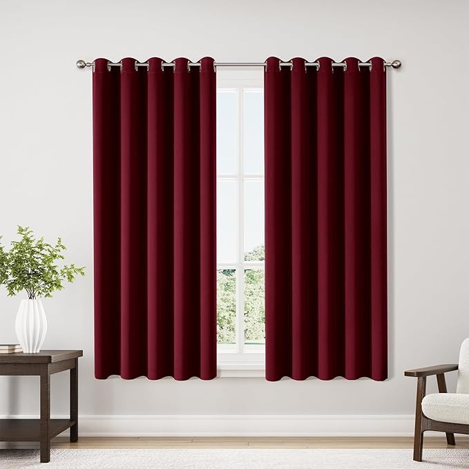 ChrisDowa Burgundyout Curtains 70 inches Wide for Bedroom - 2 Panels Set Extra Wide Grommet Thermal Insulated Room Darkening Curtains for Living Room (Burgundy, 70 x 63 Inch) by ChrisDowa